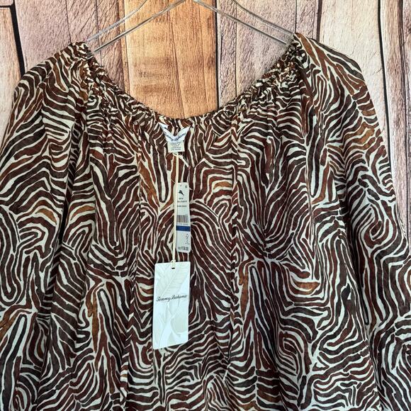 Tommy Bahama Blouse Zen Zebra Peasant Top Animal Print Fall Long Sleeve XL NWT - Picture 3 of 9